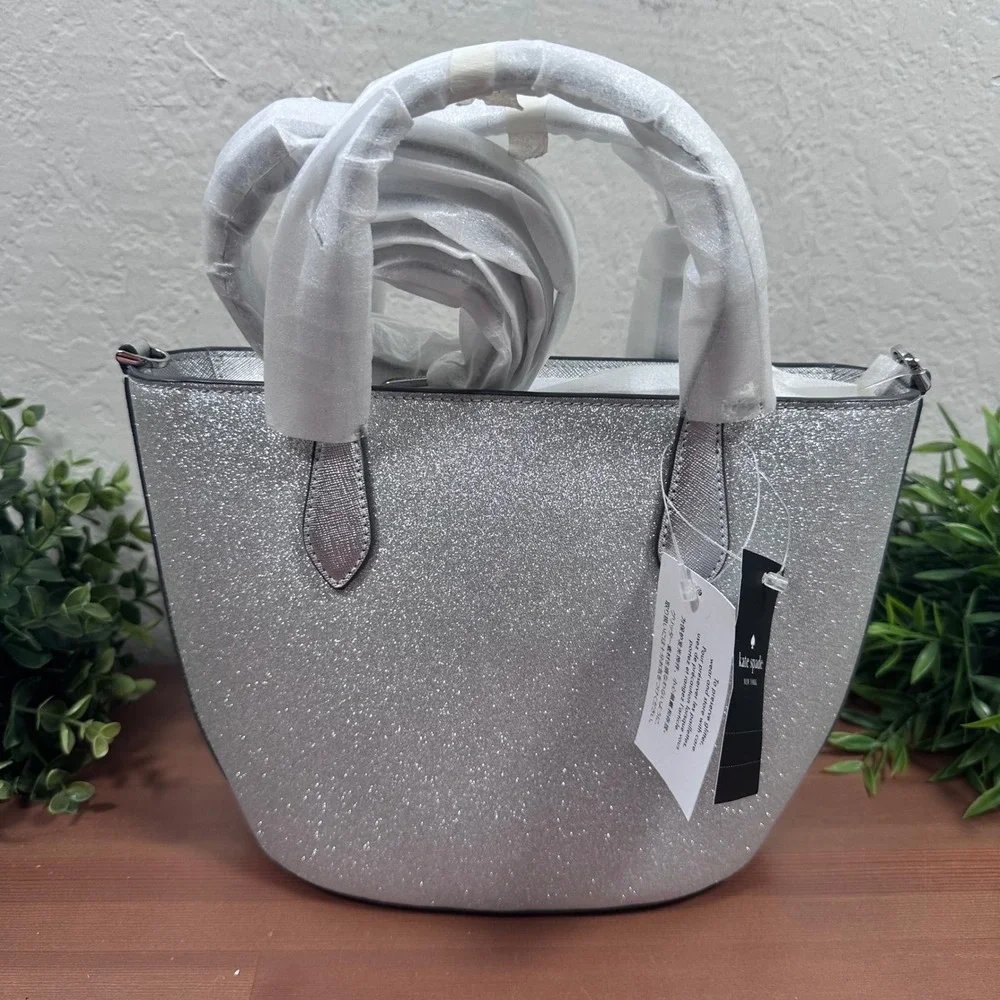 Kate Spade Glimmer Lunar Light Silver Glitter Mixed Medium Satchel Bag